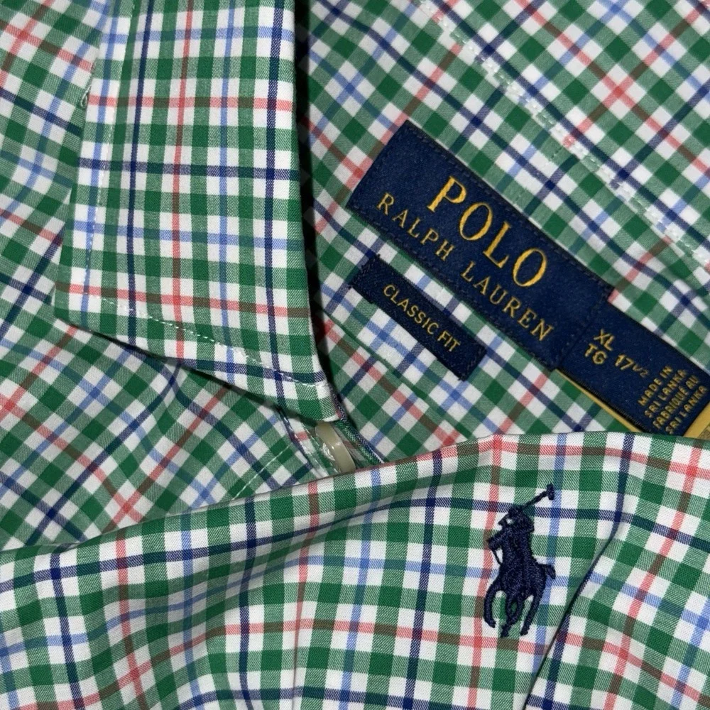 Polo Ralph Lauren Performance Long Sleeve Button Up Men's XL Green White Plaid